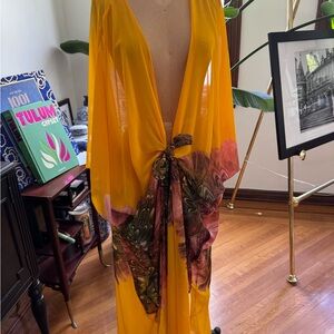 Vibrant Yellow Kimono with Floral Design